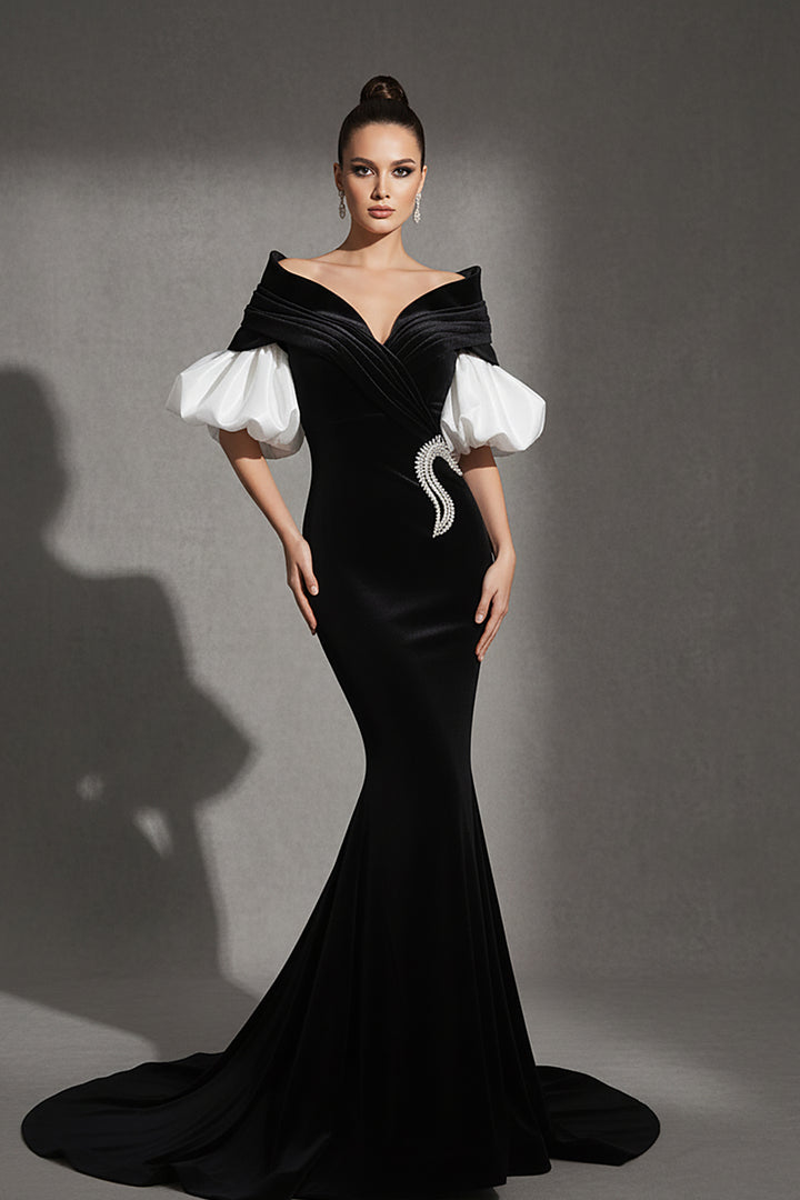 Floor-Length Mermaid Dress with Off-the-Shoulder Neckline