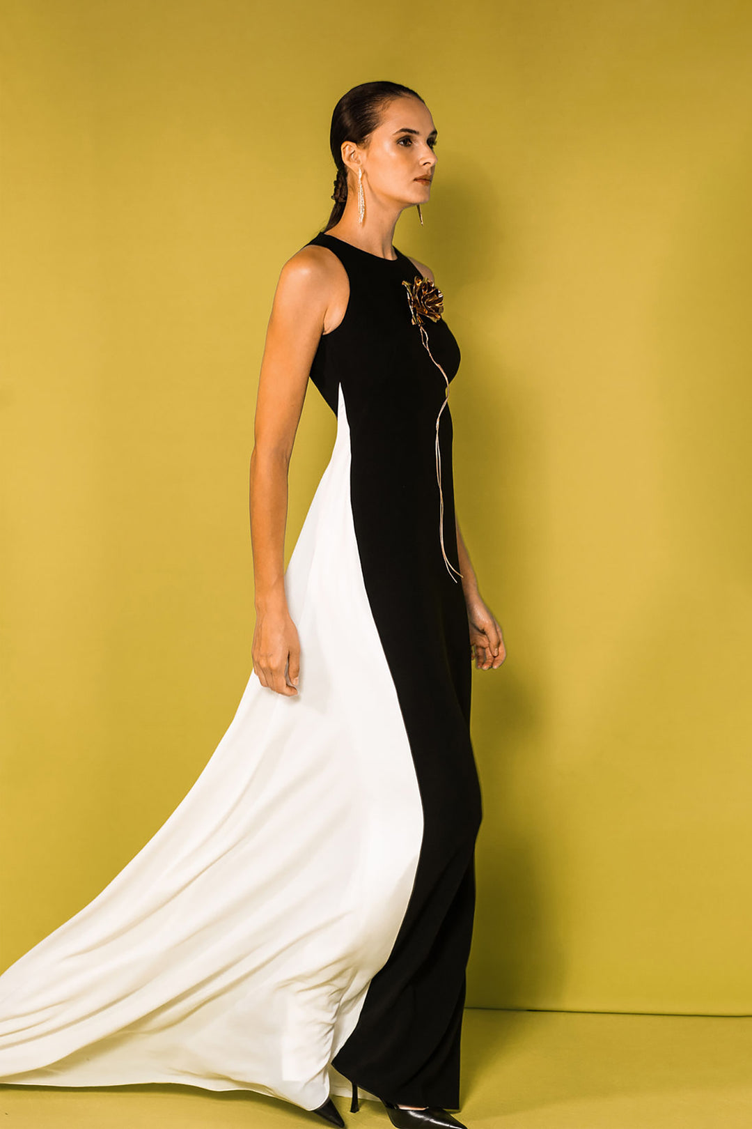 Sleeveless Column Dress with Side Draping