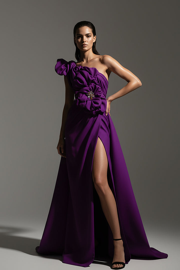 One-Shoulder Dress with Ruffle Petals