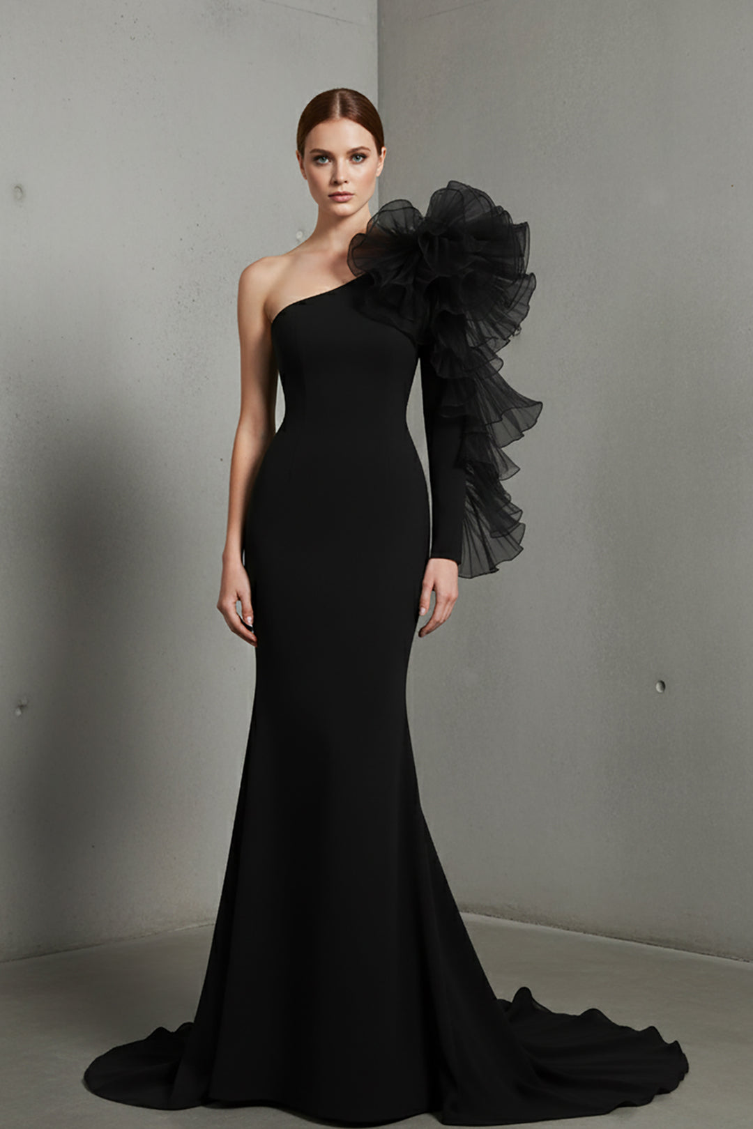 Mermaid Dress with Off-The-Shoulder Ruffle