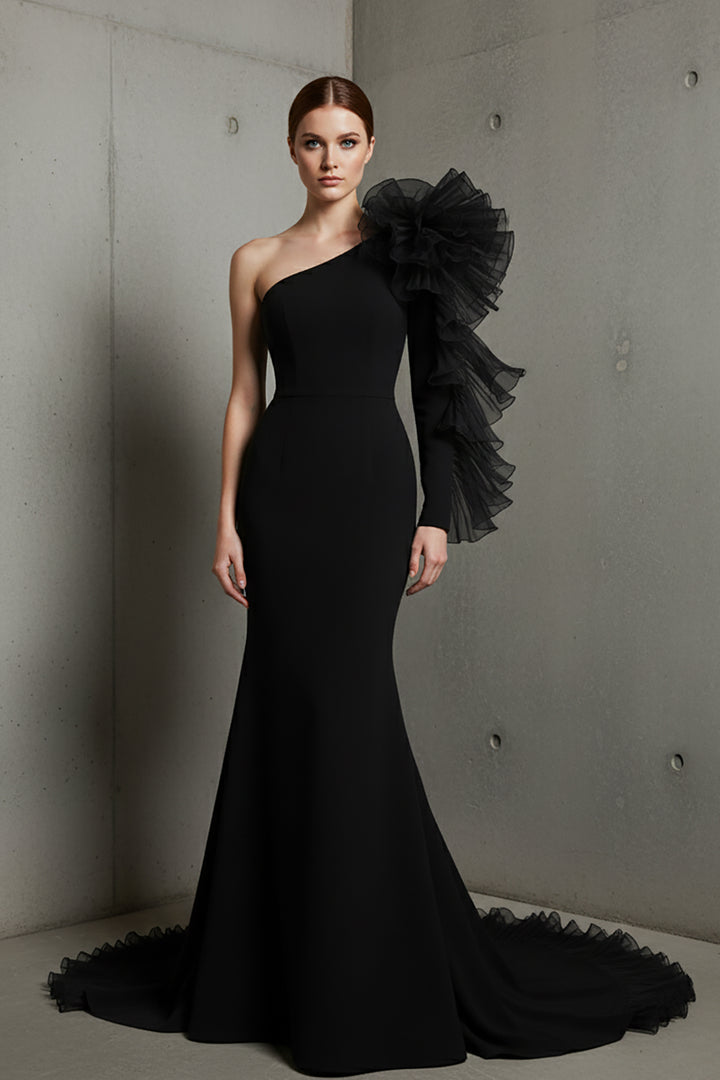 Mermaid Dress with Off-The-Shoulder Ruffle