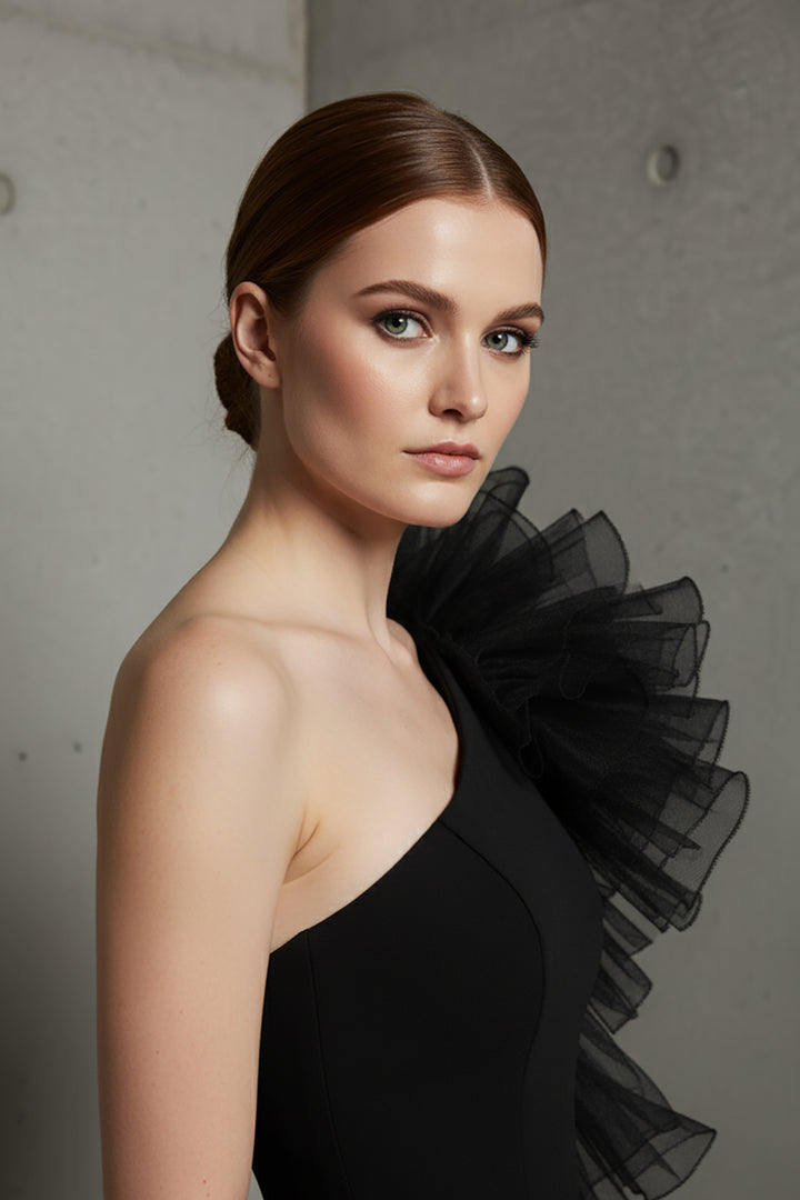 Mermaid Dress with Off-The-Shoulder Ruffle