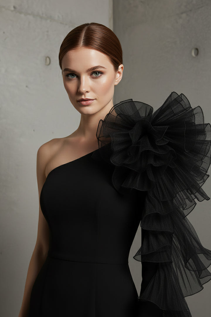 Mermaid Dress with Off-The-Shoulder Ruffle