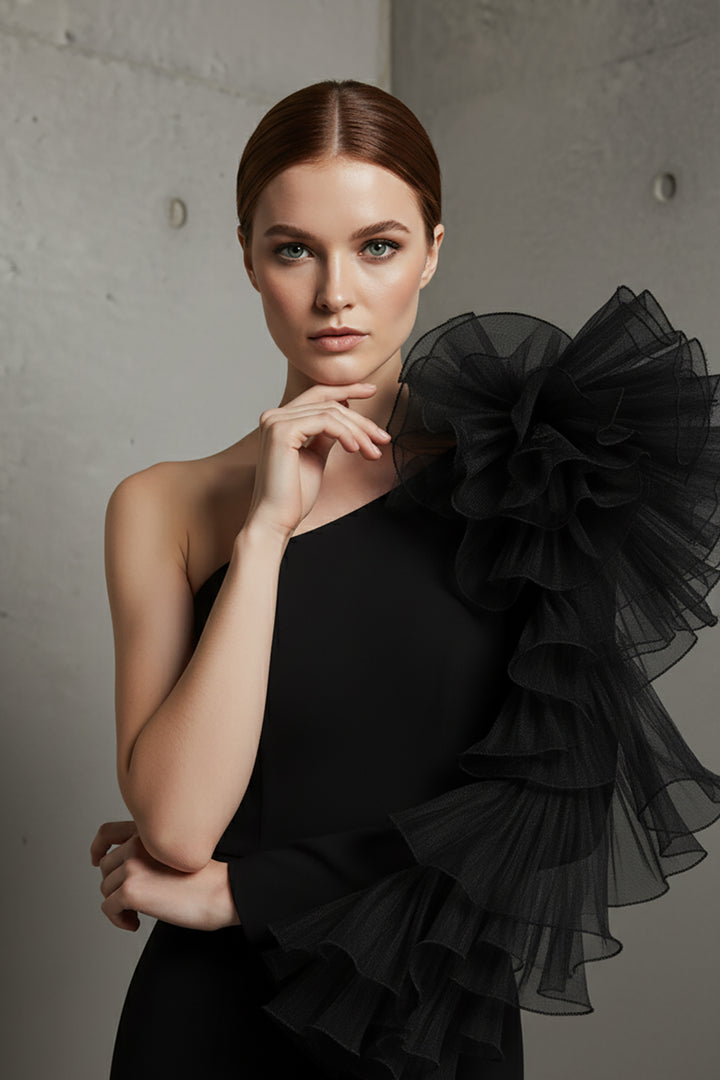 Mermaid Dress with Off-The-Shoulder Ruffle
