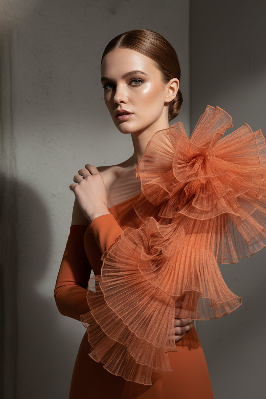 Mermaid Dress with Off-The-Shoulder Ruffle