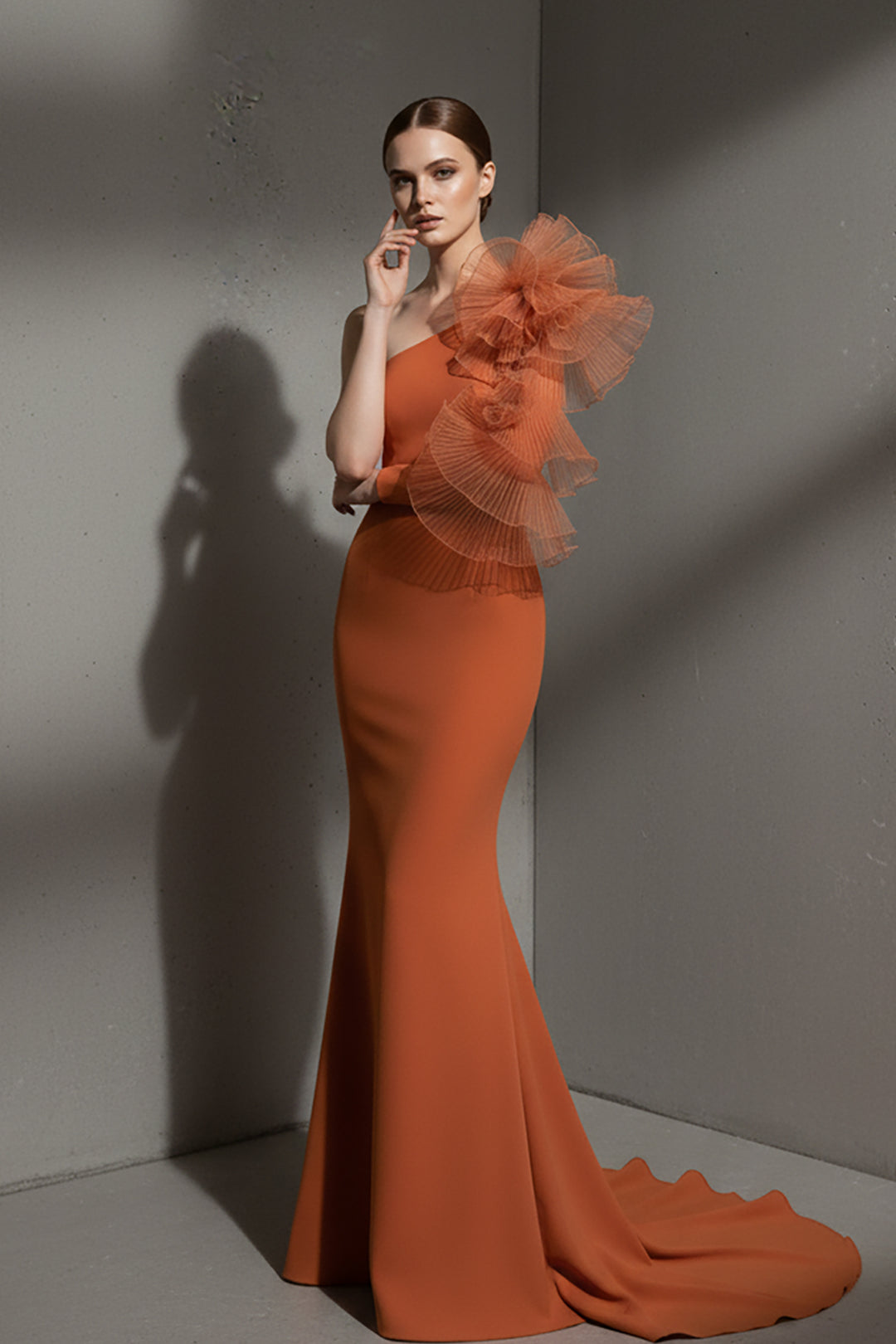 Mermaid Dress with Off-The-Shoulder Ruffle