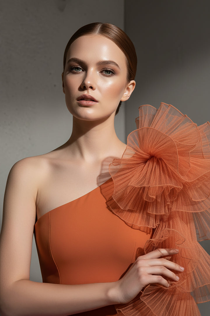 Mermaid Dress with Off-The-Shoulder Ruffle