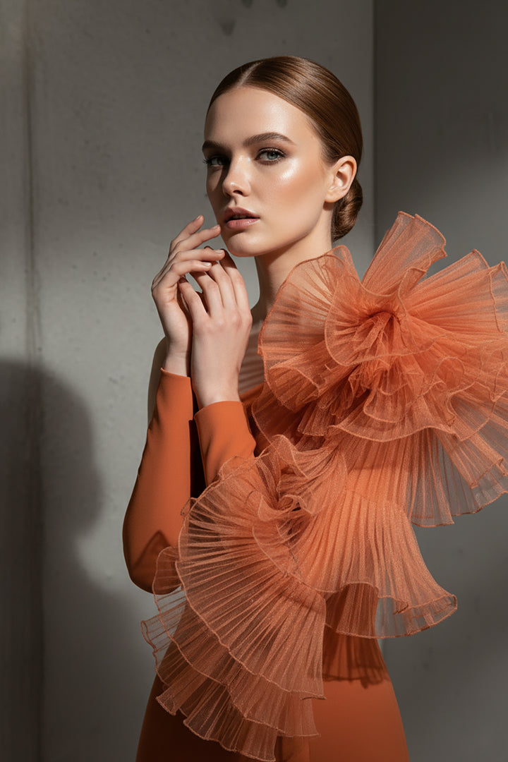 Mermaid Dress with Off-The-Shoulder Ruffle