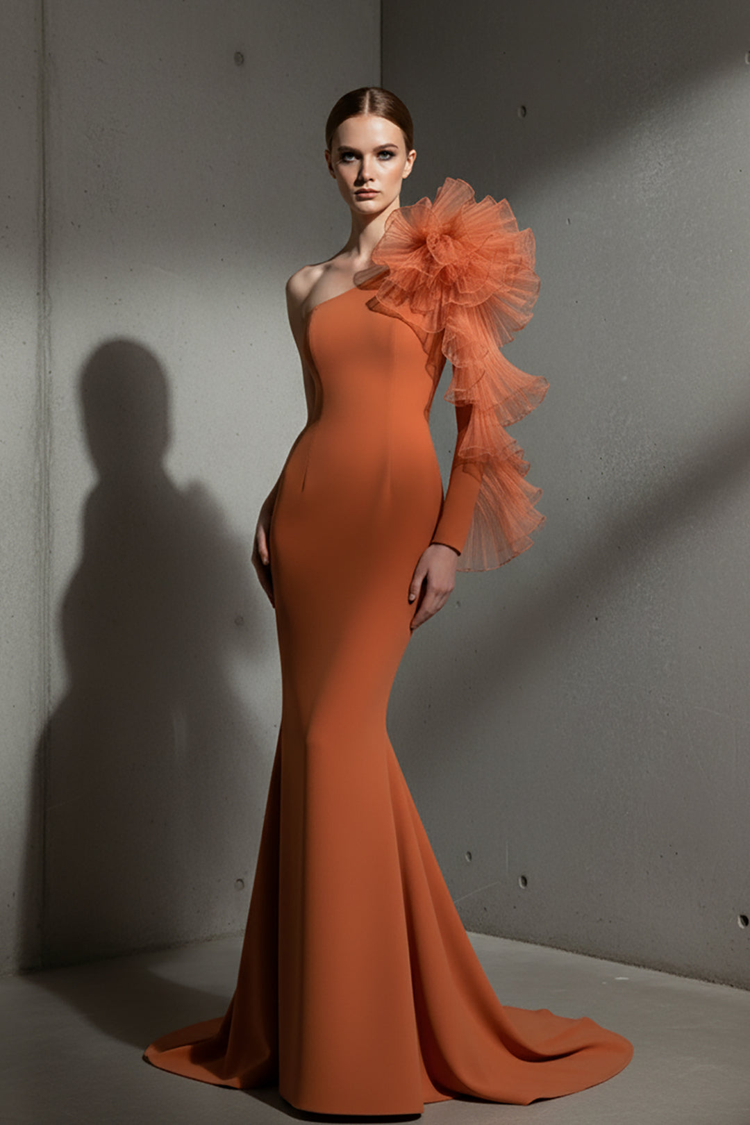 Mermaid Dress with Off-The-Shoulder Ruffle