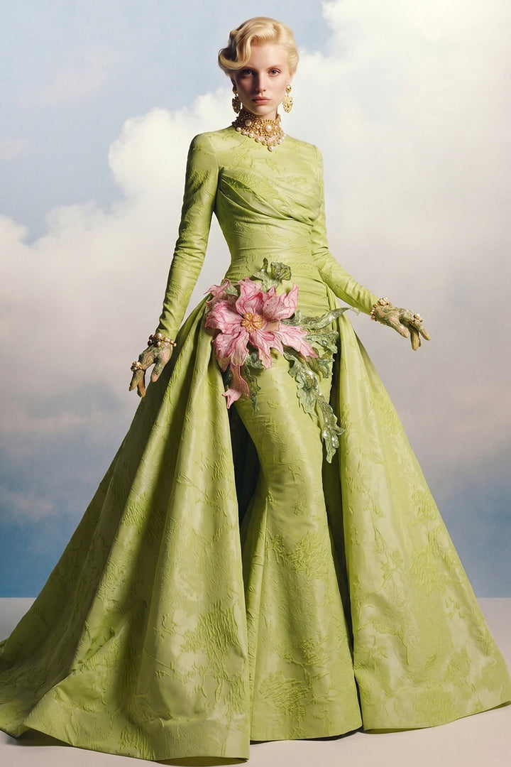 A-line Dress with Long Sleeves and Overskirt