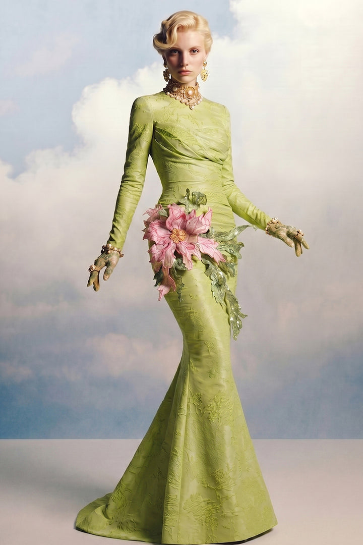 A-line Dress with Long Sleeves and Overskirt