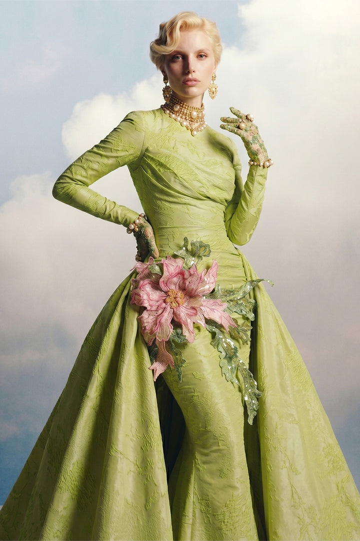 A-line Dress with Long Sleeves and Overskirt