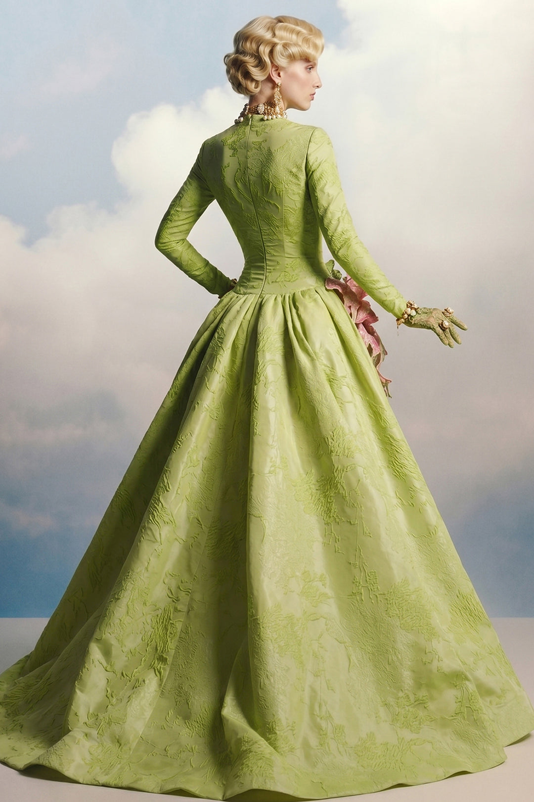 A-line Dress with Long Sleeves and Overskirt