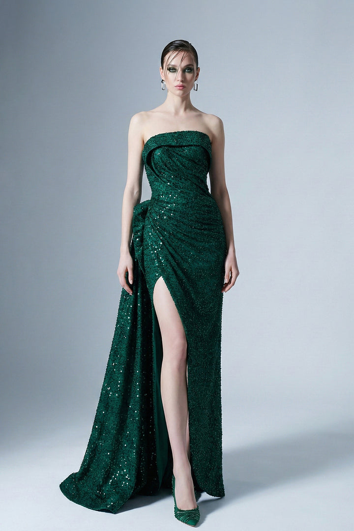 Mermaid Dress with Strapless Bodice and Cape Sleeve
