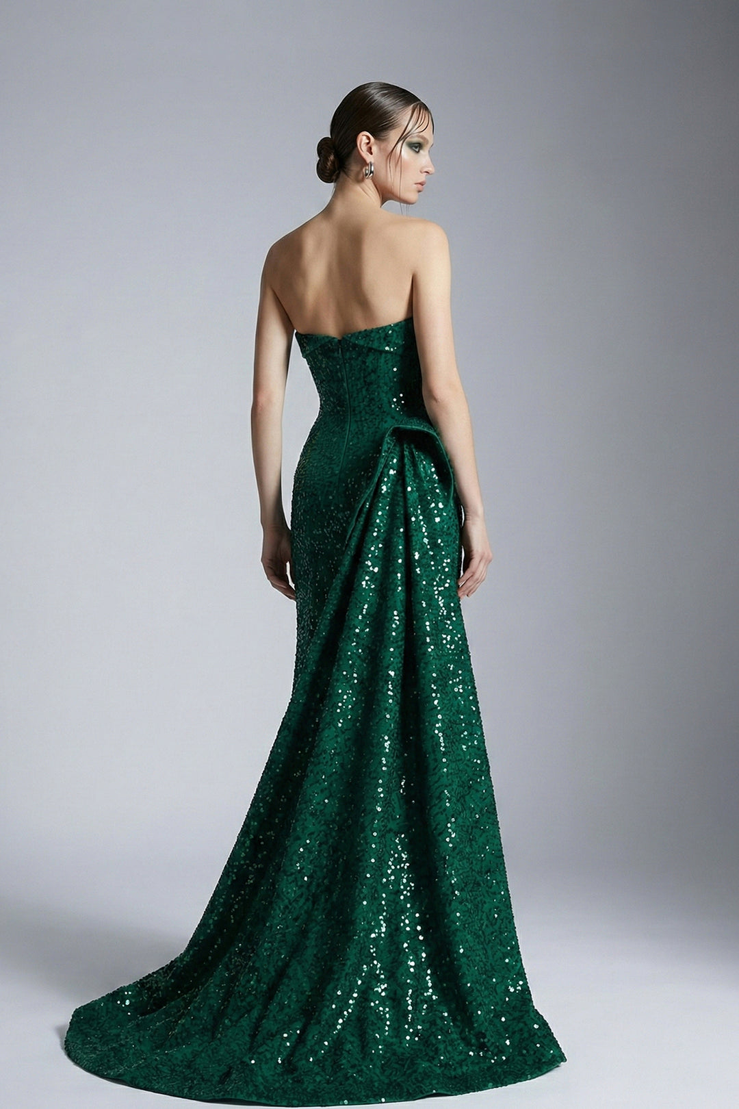 Mermaid Dress with Strapless Bodice and Cape Sleeve