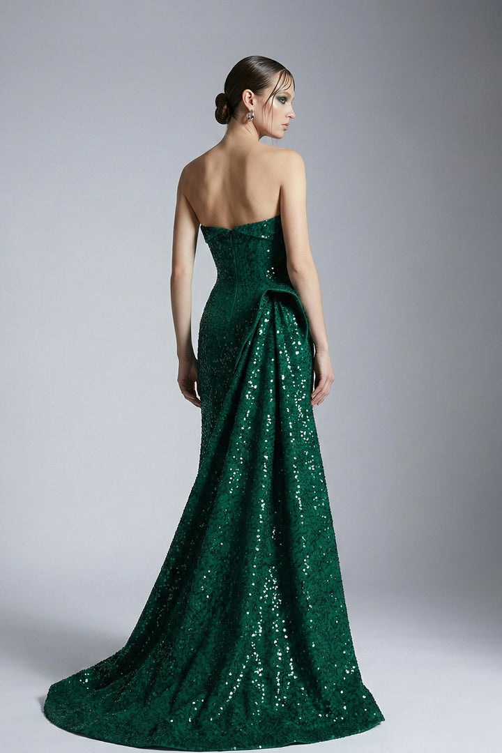 Mermaid Dress with Strapless Bodice and Cape Sleeve