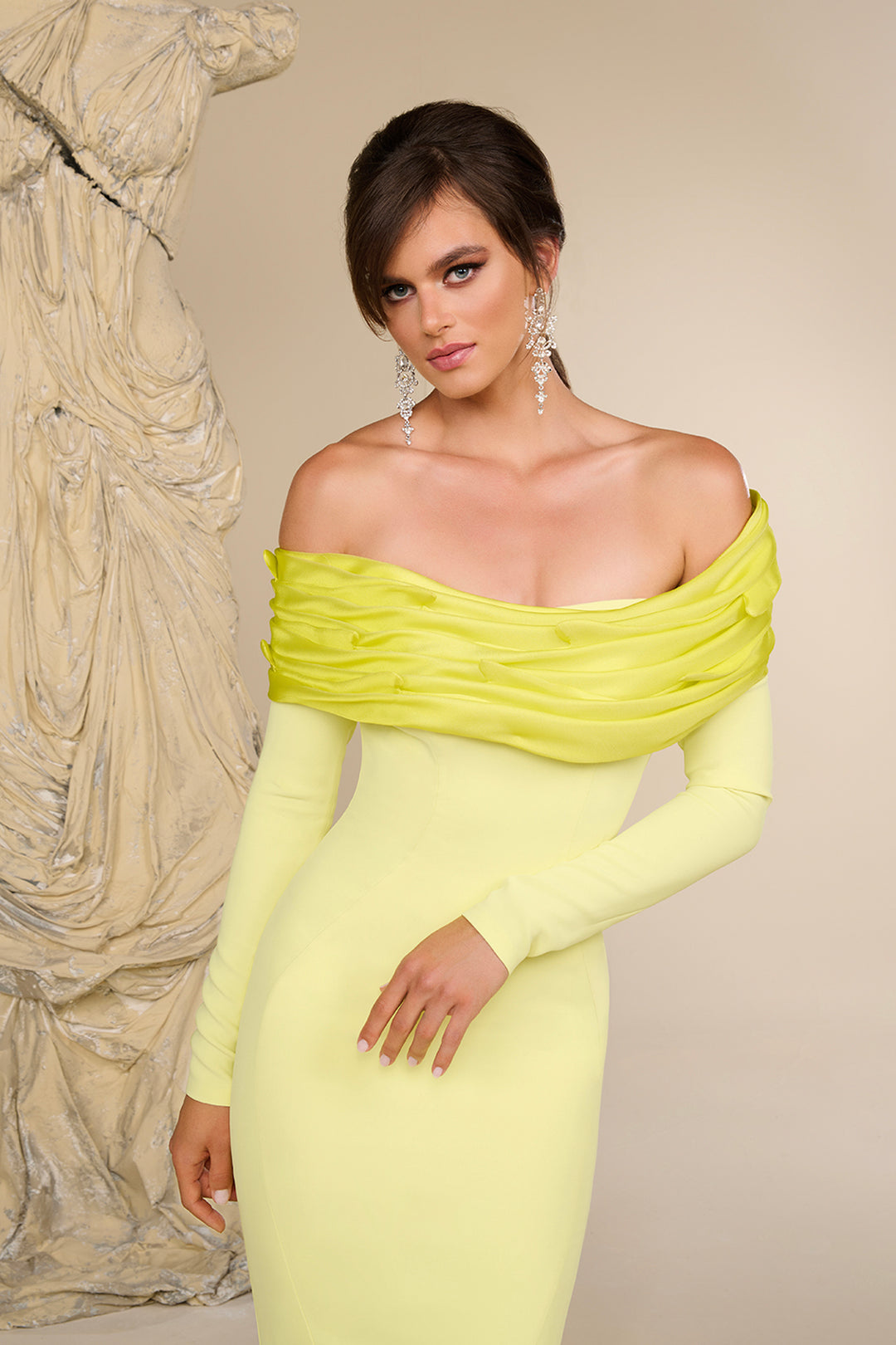 Crepe Mermaid Dress with Off-The-Shoulder Neckline
