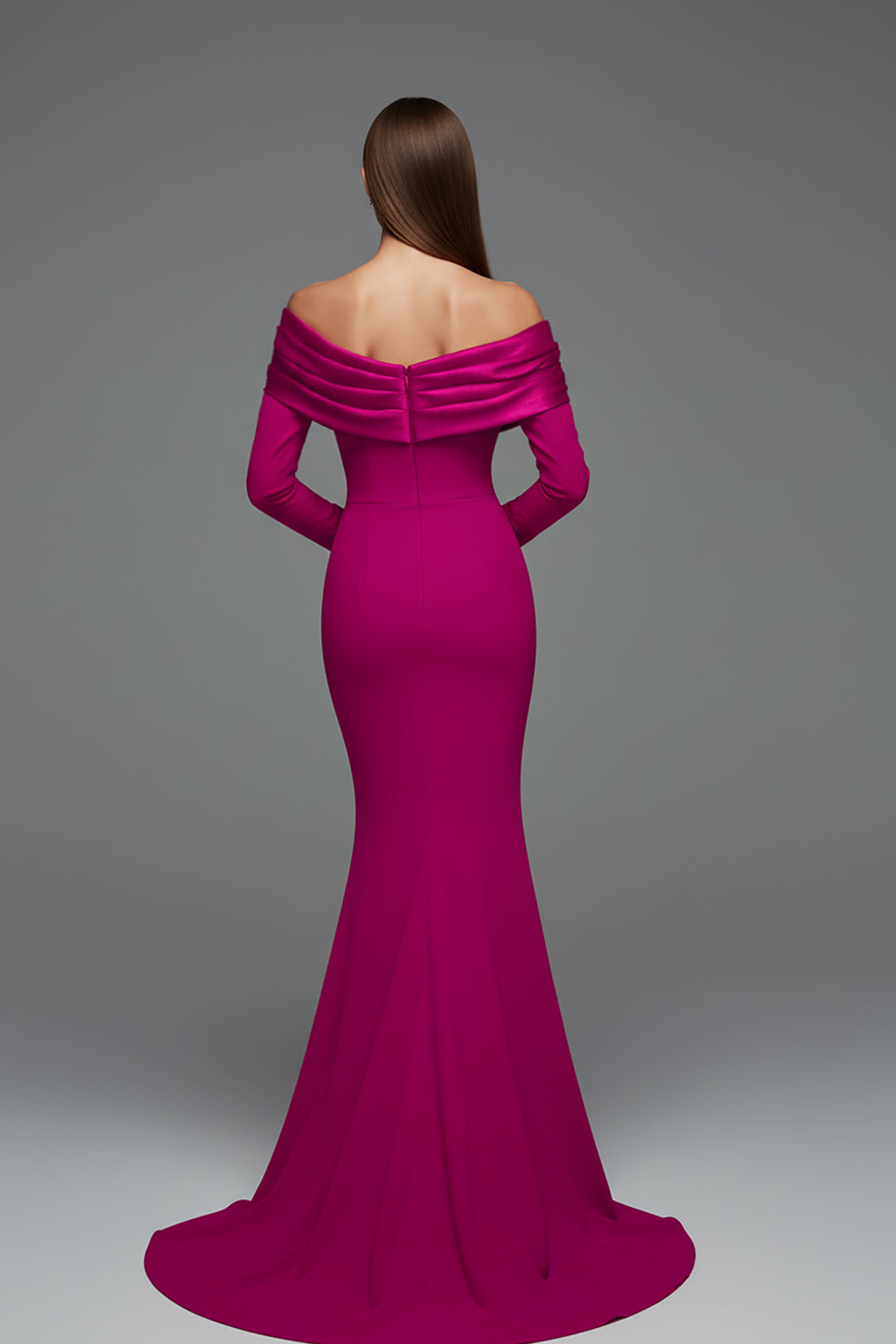 Crepe Mermaid Dress with Off-The-Shoulder Neckline