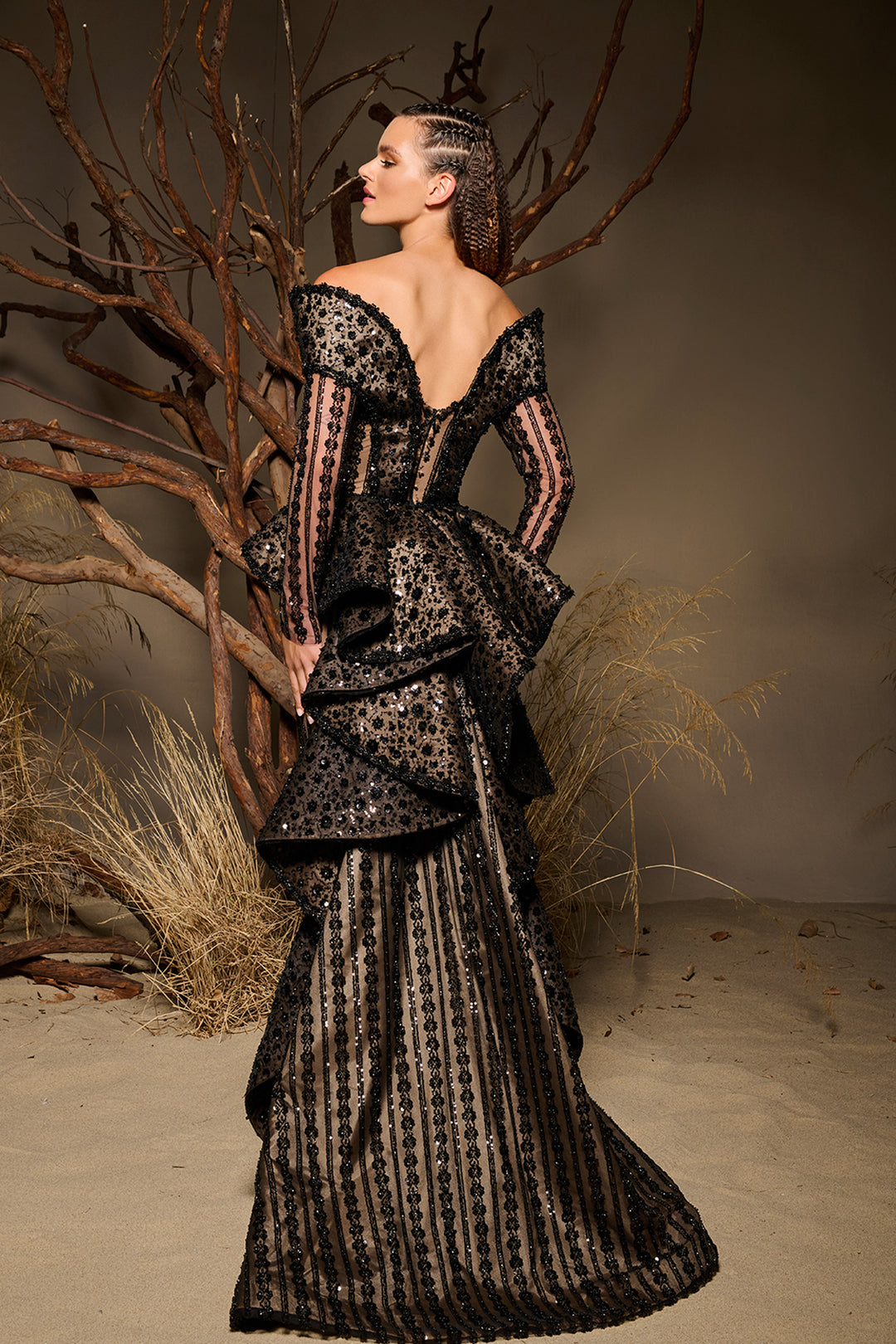 Off-The-Shoulder Tulle Dress with Sequin Embellishment