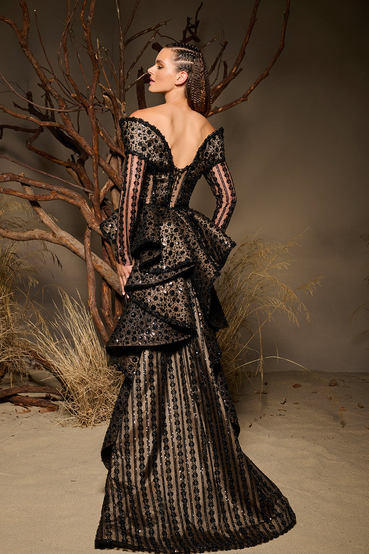 Off-The-Shoulder Tulle Dress with Sequin Embellishment