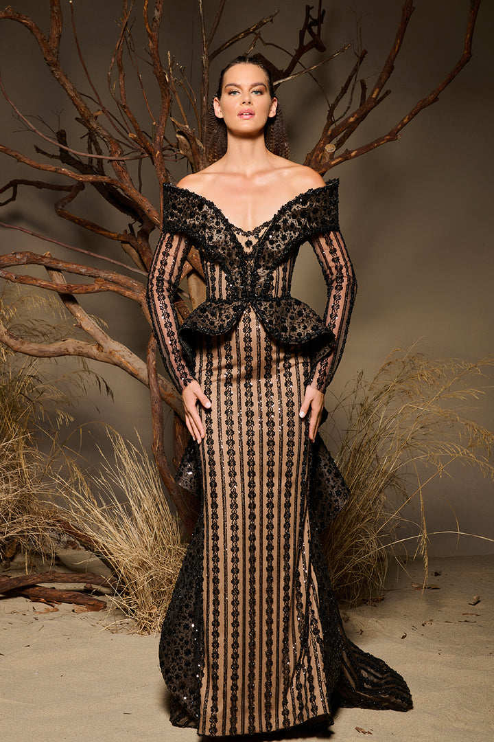 Off-The-Shoulder Tulle Dress with Sequin Embellishment