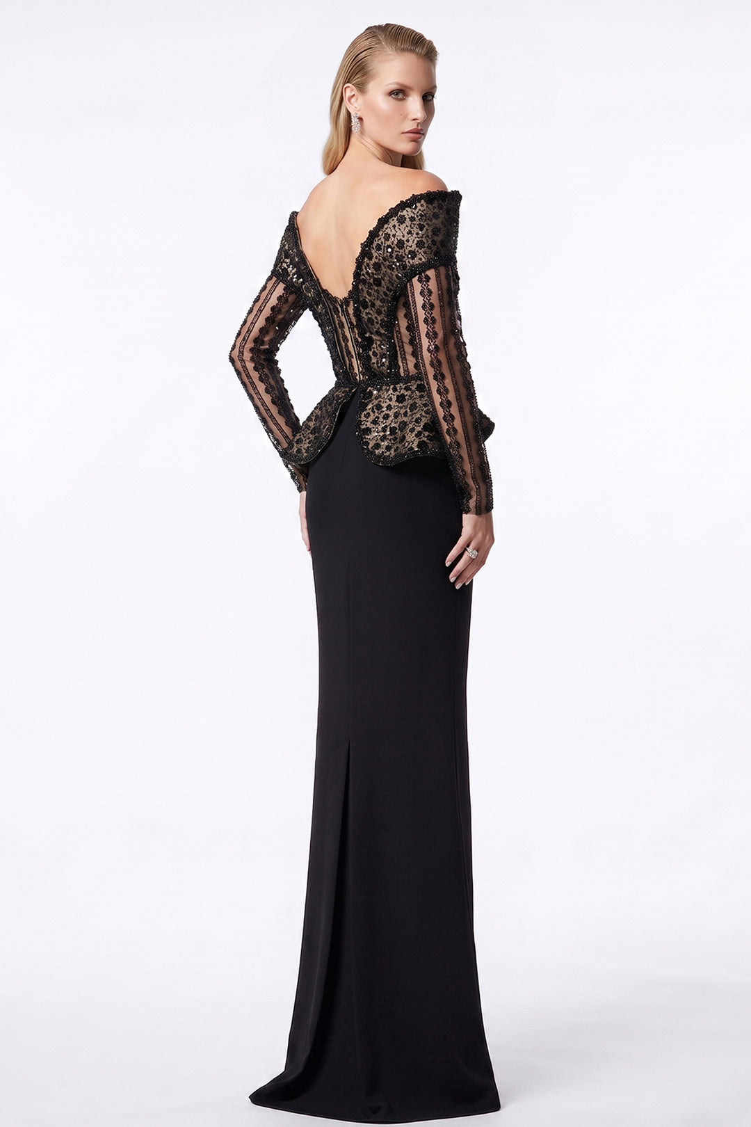 Off-The-Shoulder Illusion Lace with Column Dress