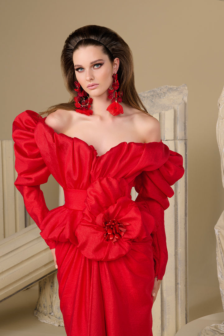 Crepe Mermaid Dress Off-The-Shoulder Bodice