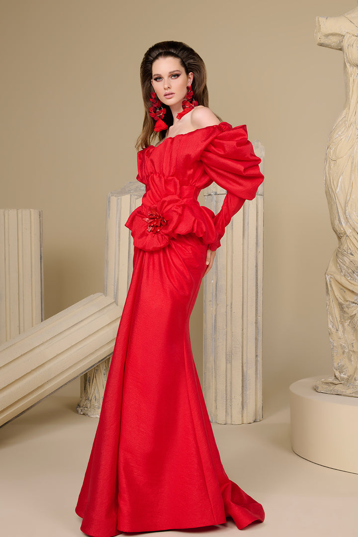 Crepe Mermaid Dress Off-The-Shoulder Bodice