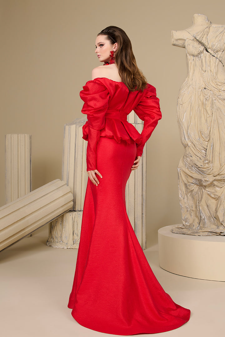 Crepe Mermaid Dress Off-The-Shoulder Bodice