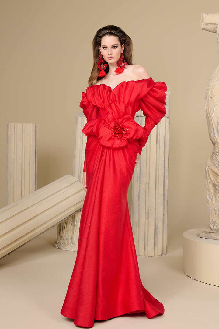Crepe Mermaid Dress Off-The-Shoulder Bodice