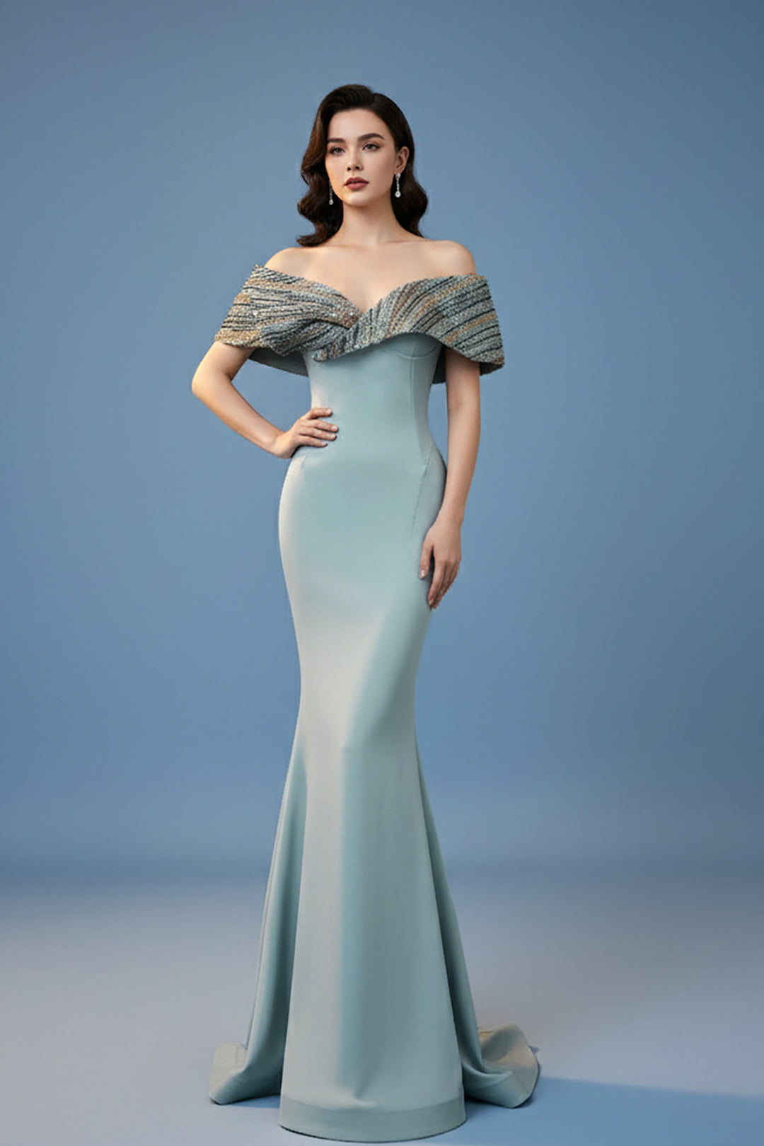 Mermaid Satin Off-The-Shoulder Neckline