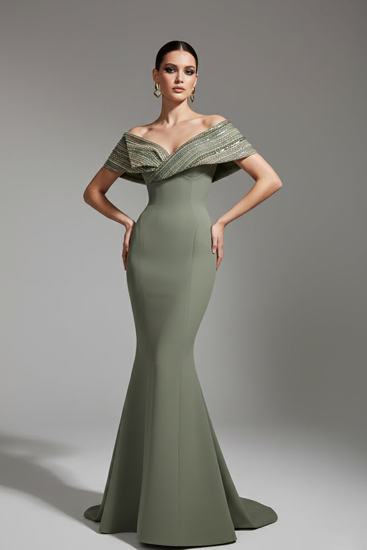 Mermaid Satin Off-The-Shoulder Neckline