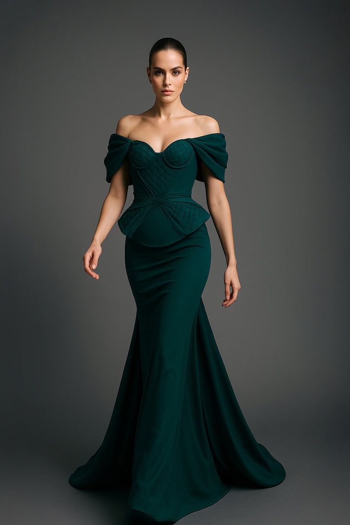 Off-The-Shoulder Neckline Crepe And Organza Dress