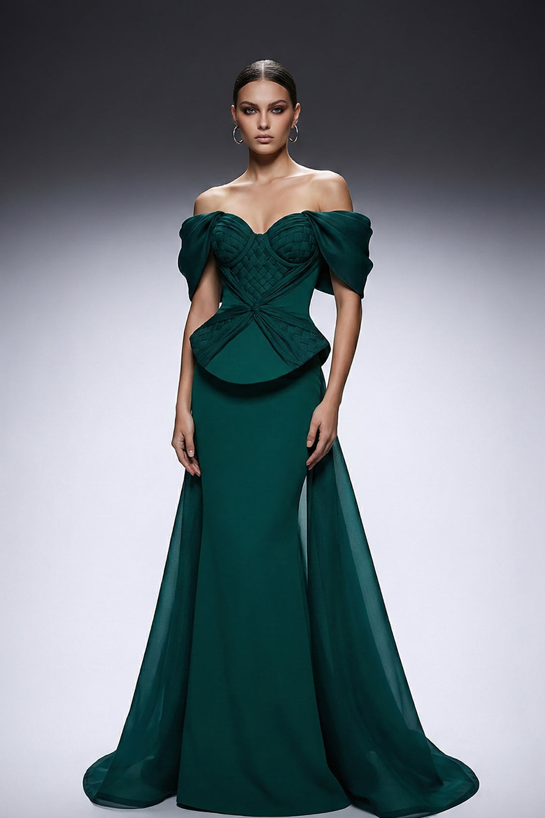 Off-The-Shoulder Neckline Crepe And Organza Dress