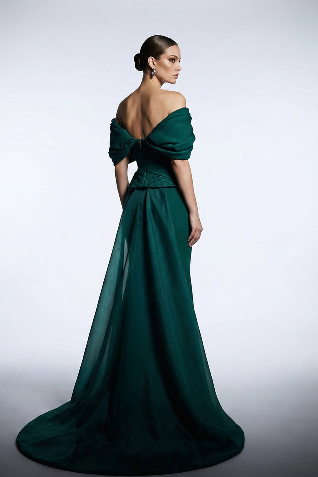 Off-The-Shoulder Neckline Crepe And Organza Dress