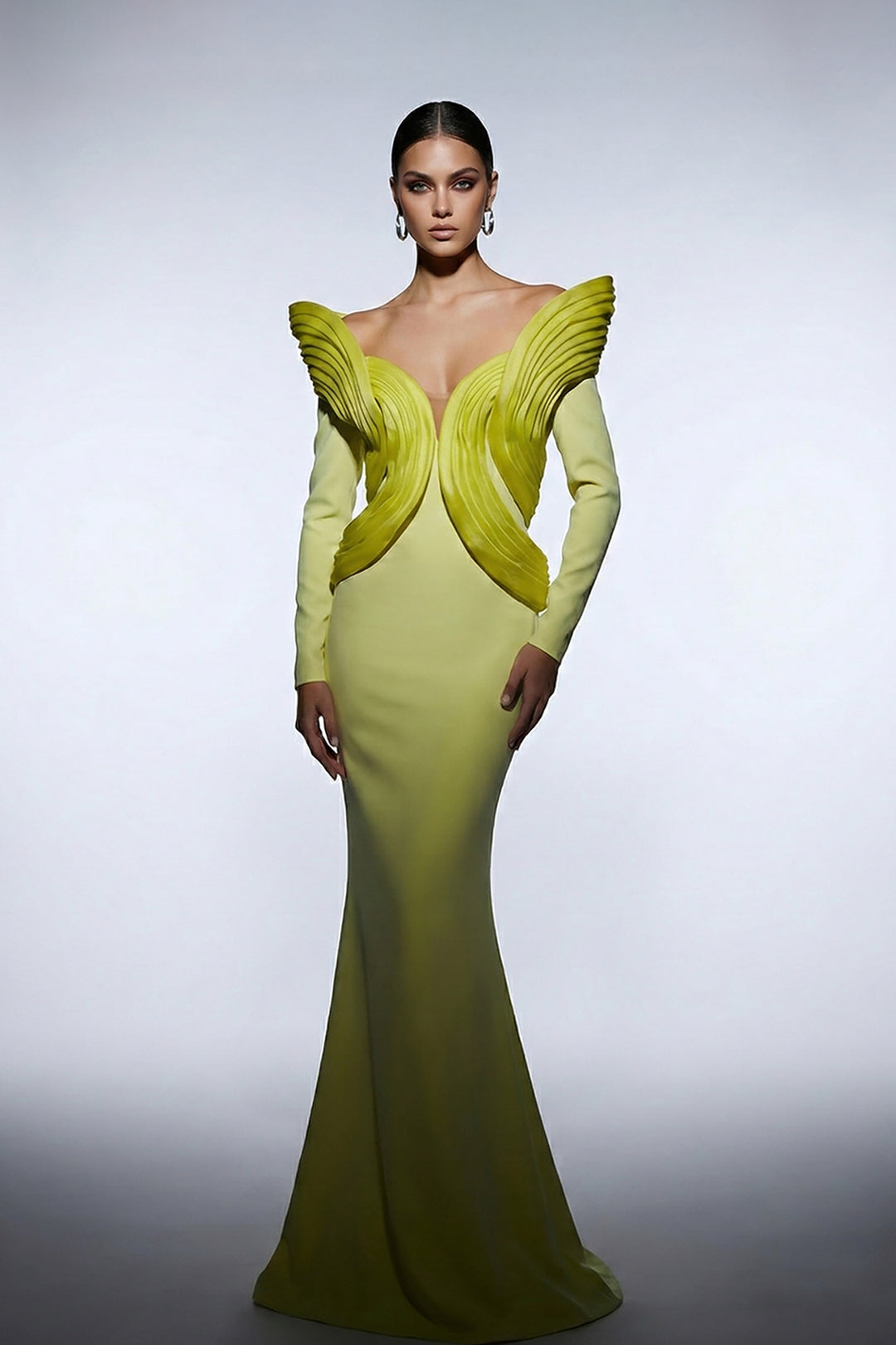 Off-The-Shoulder Mermaid Dress with Layered Organza Details