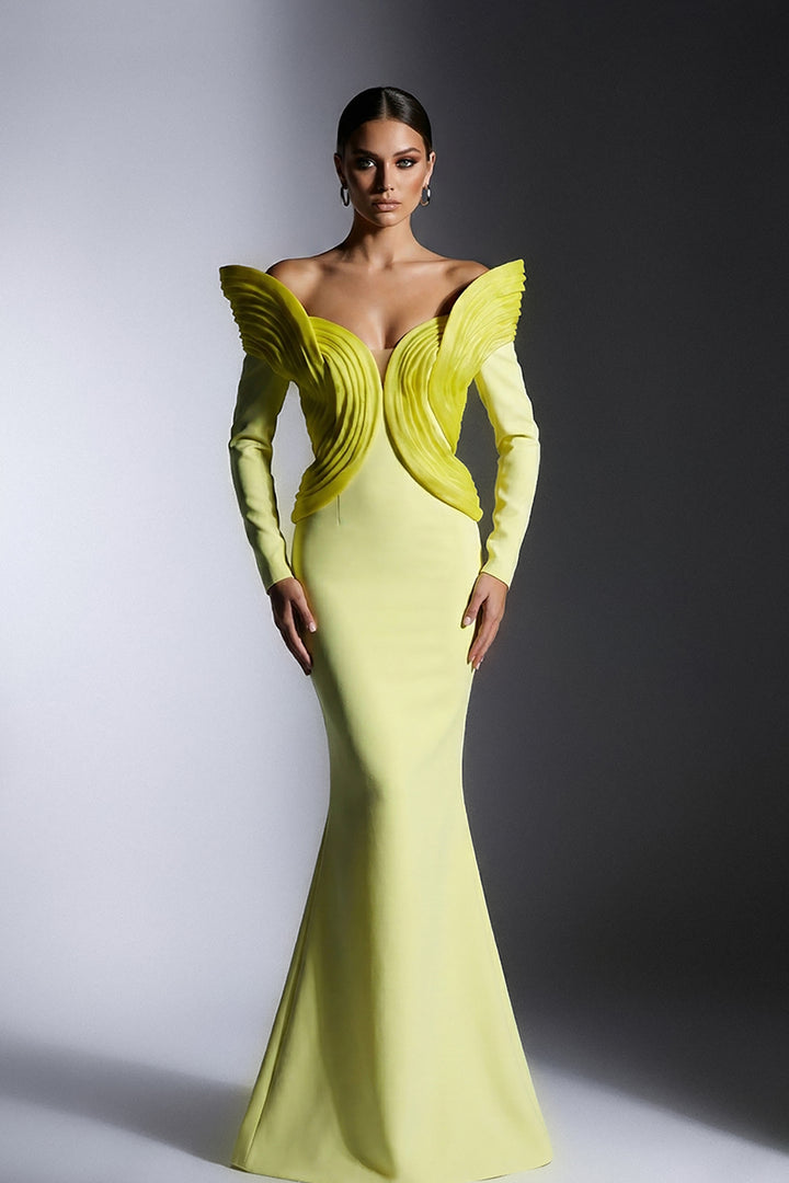 Off-The-Shoulder Mermaid Dress with Layered Organza Details