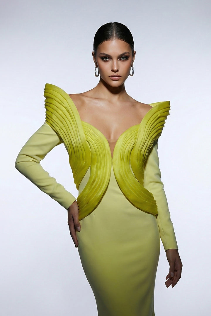 Off-The-Shoulder Mermaid Dress with Layered Organza Details