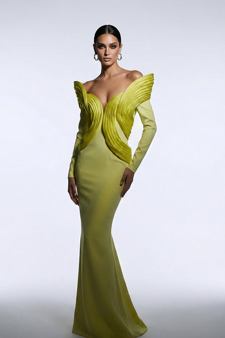 Off-The-Shoulder Mermaid Dress with Layered Organza Details