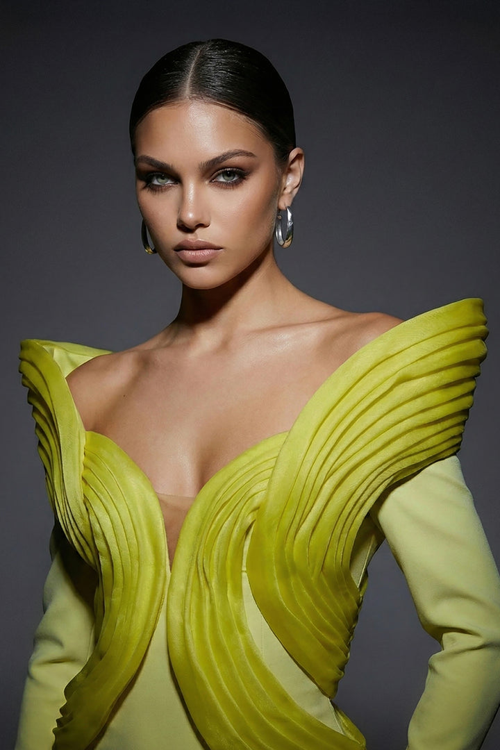 Off-The-Shoulder Mermaid Dress with Layered Organza Details