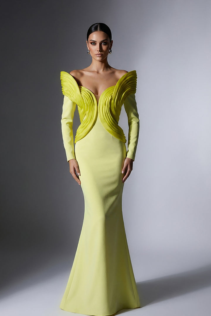 Off-The-Shoulder Mermaid Dress with Layered Organza Details