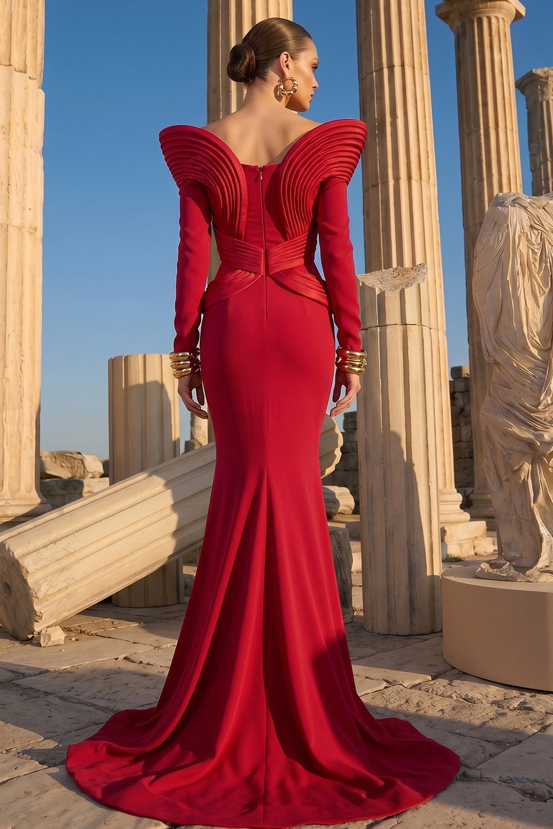 Off-The-Shoulder Mermaid Dress with Layered Organza Details