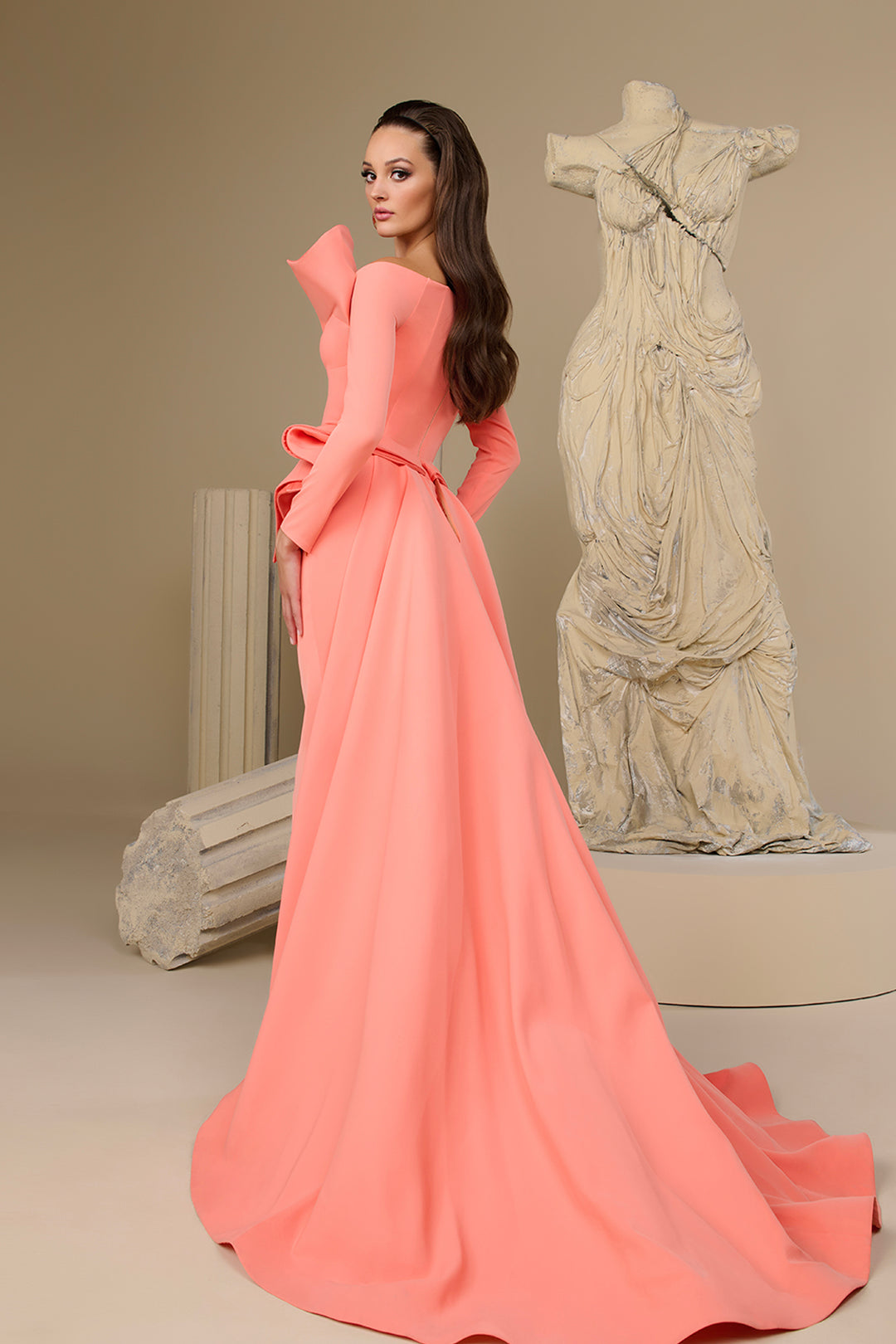 deep v peplum dress Strapless Peplum Gown with Floral Lace Skirt 45467