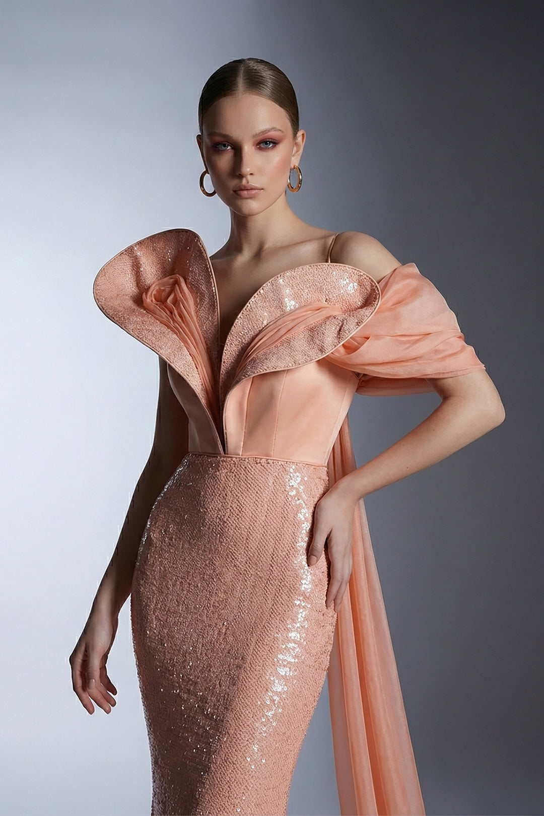 Off-The-Shoulder Mermaid Dress with Sequinned Skirt