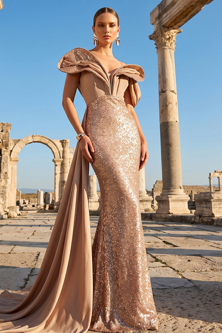 Off-The-Shoulder Mermaid Dress with Sequinned Skirt