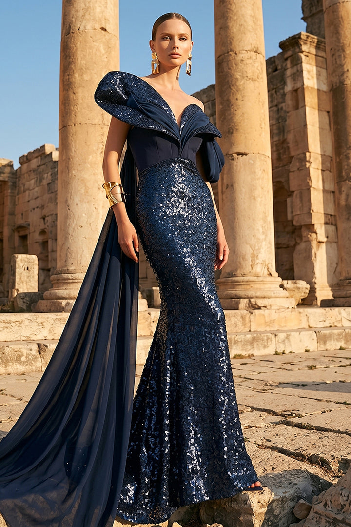 Off-The-Shoulder Mermaid Dress with Sequinned Skirt