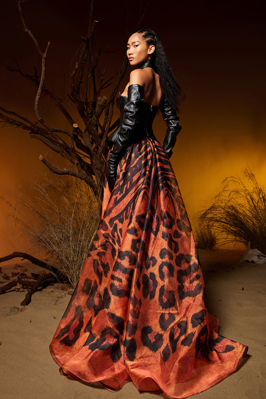 Structured Corset Faux-Leather Dress with Cinched Waist