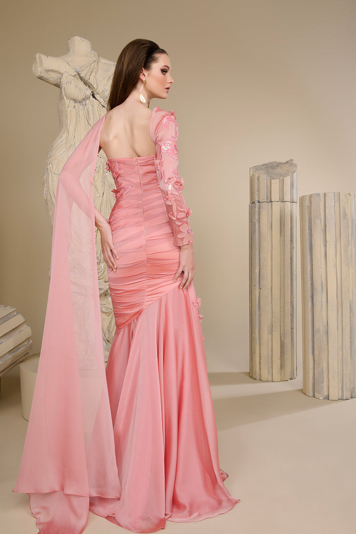 One-Sleeve Off-The-Shoulder with Mermaid Dress