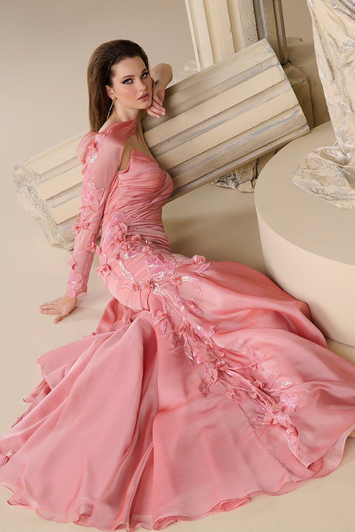 One-Sleeve Off-The-Shoulder with Mermaid Dress