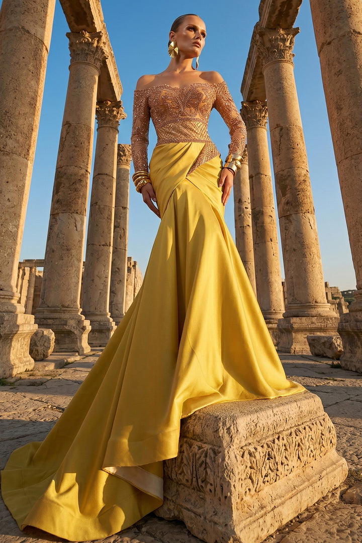 Embellished Off-The-Shoulder Mermaid Dress